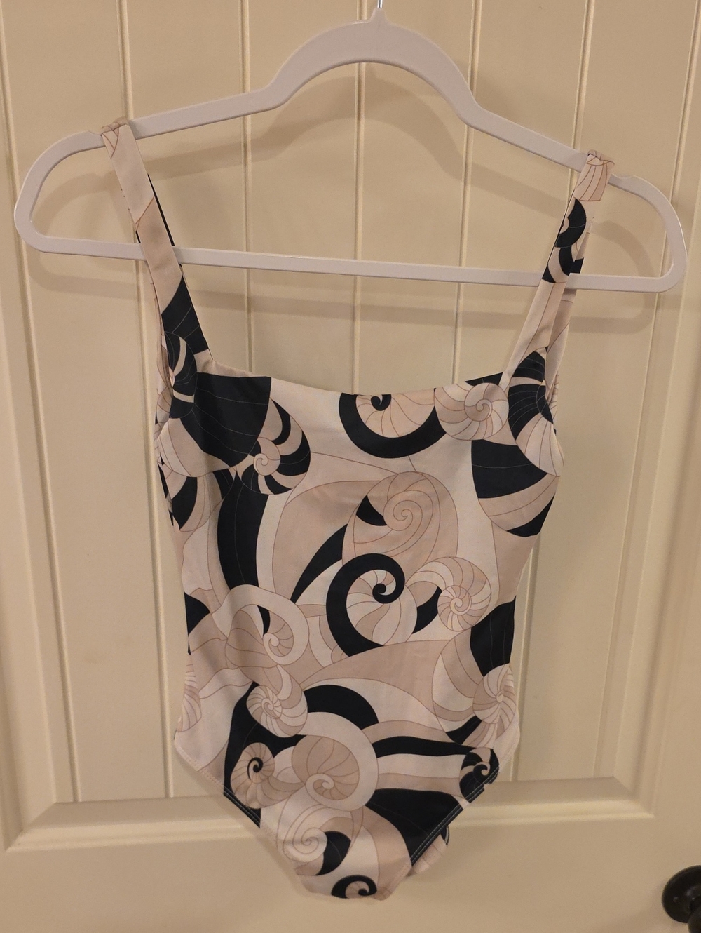 Beige and Black Swirl One-Piece Swimwear